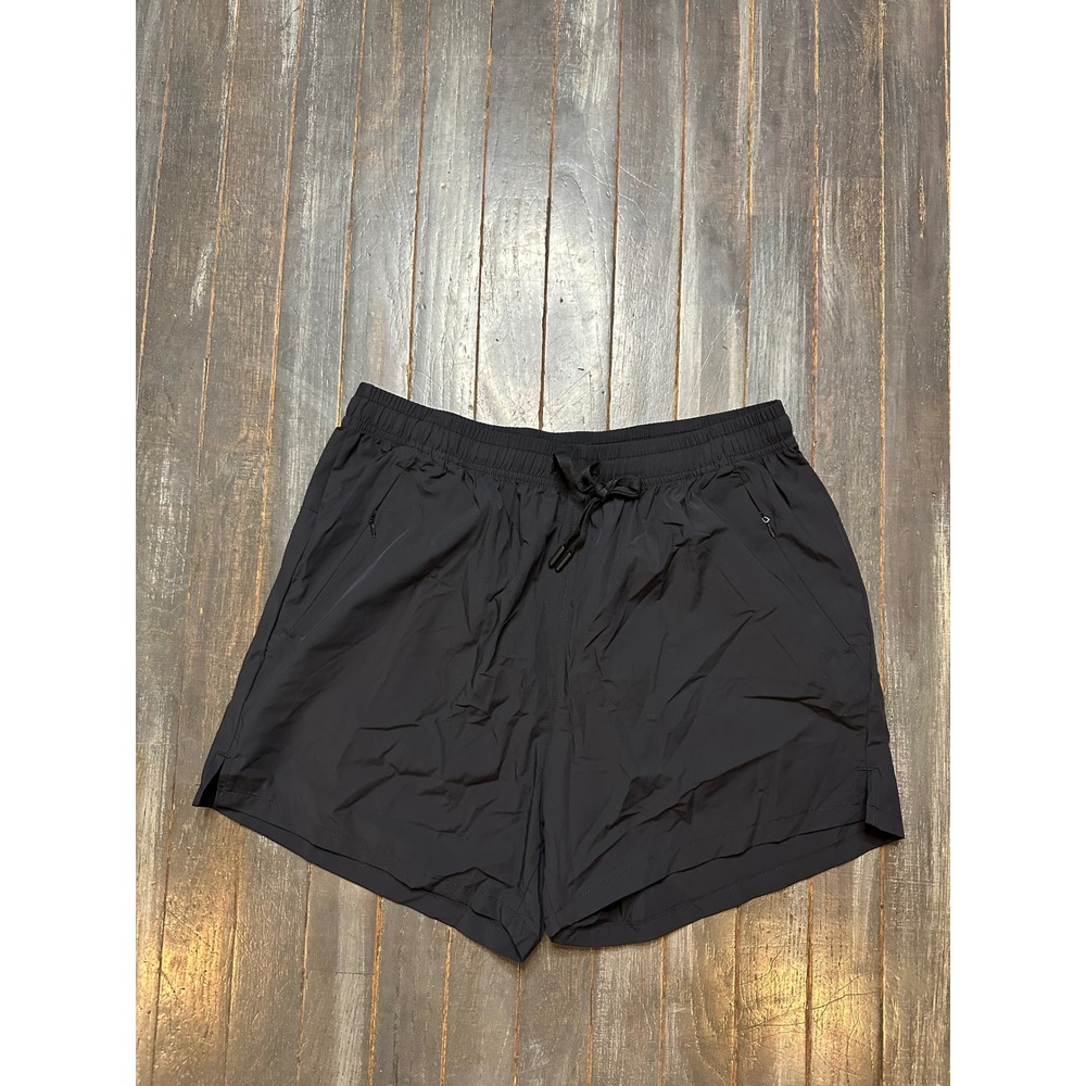 Fashion Mens Black Athletic Running Shorts Zipper Pockets Drawstring Size Medium